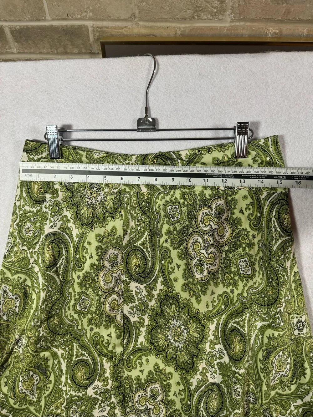 Ann Taylor Green Paisley A-Line Skirt silk boho
